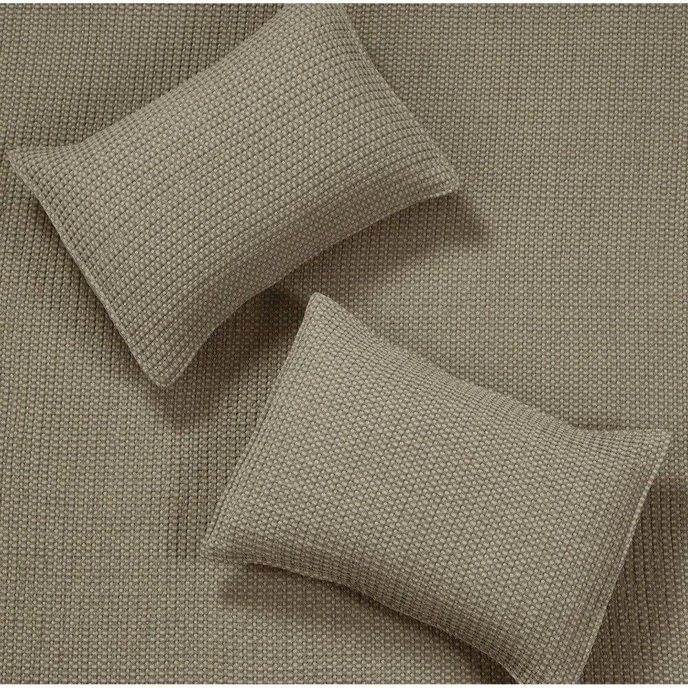 Levtex Home Mills Waffle Quilt Set King Cal King Wheat Cotton Textured $180 MSRP